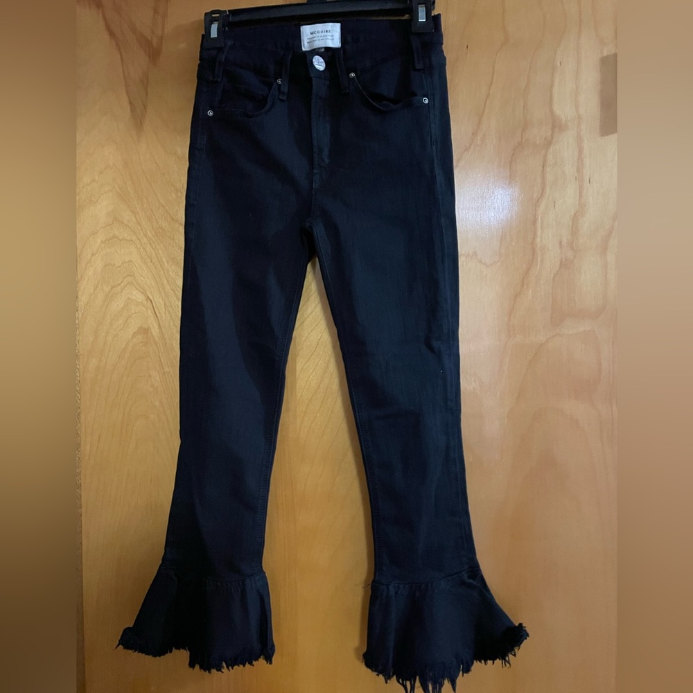 MCGUIRE Denim Bohemia Ruffle Kick Flare Jeans Black Size 25